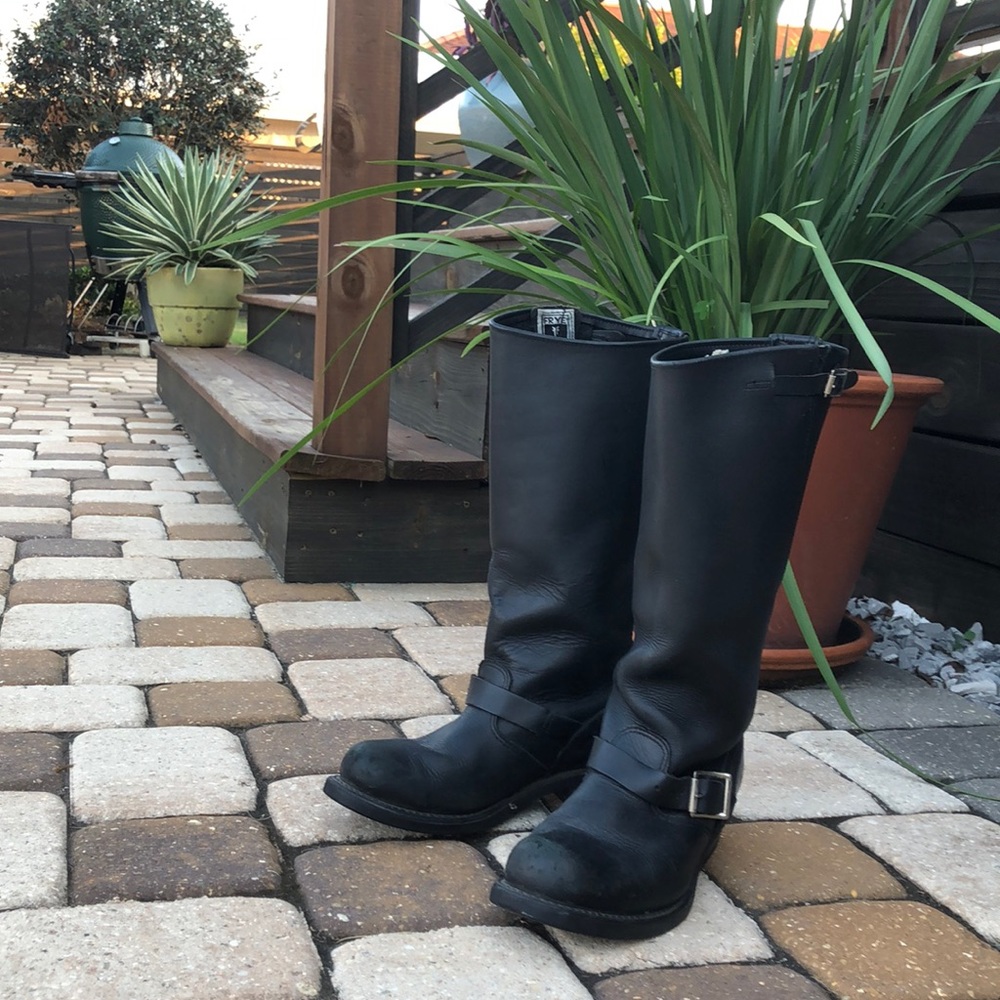 Black combat biker style engineer boot